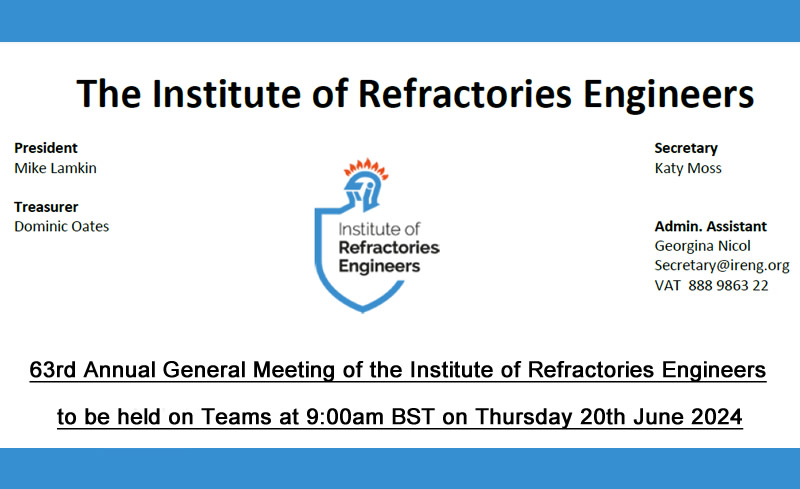 63nd Annual General Meeting of The Institute of Refractories Engineers on 20th June 2024